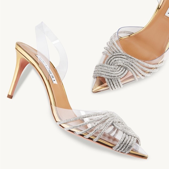 Aquazzura Shoes - New Aquazzura Gatsby Crystal-Embellished PVC Slingback Sandals 75 38